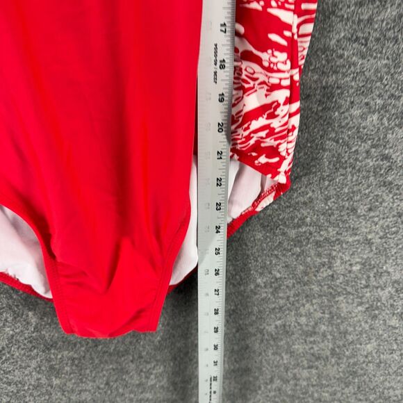 Catalina Swimsuit Women 1X Plus Red Geometric One Piece Push Up Sleeveless Lined - Picture 4 of 6